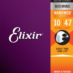ELIXIR 11002 NANOWEB ACOUSTIC STRINGS SET 10-47 BRONZE ELIXIR 11002 NANOWEB ACOUSTIC STRINGS SET 10-47 BRONZE