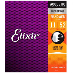 ELIXIR 11027 NANOWEB ACOUSTIC STRINGS SET 11-52 BRONZE ELIXIR 11027 NANOWEB ACOUSTIC STRINGS SET 11-52 BRONZE
