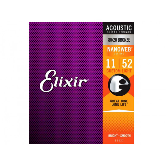 ELIXIR 11027 NANOWEB ACOUSTIC STRINGS SET 11-52 BRONZE