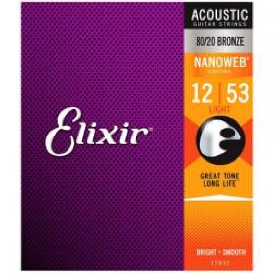 ELIXIR 11052 NANOWEB ACOUSTIC STRINGS SET 12-53 BRONZE