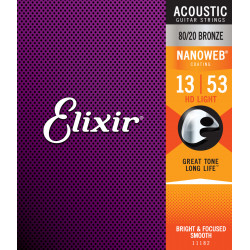 Elexir 11182 NANOWEB Acoustic Guitar Strings SET 13-53 Bronze Elexir 11182 NANOWEB Acoustic Guitar Strings SET 13-53 Bronze