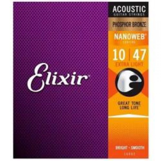 Elixir NANOWEB 10-47 16002 ACOUSTIC Guitar Strings - Phosphor Bronze
