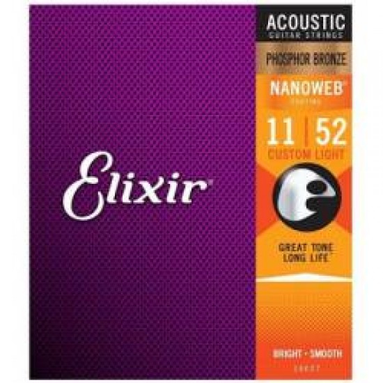ELIXIR NANOWEB 11-52 16027 ACOUSTIC Guitar Strings - Phosphor Bronze