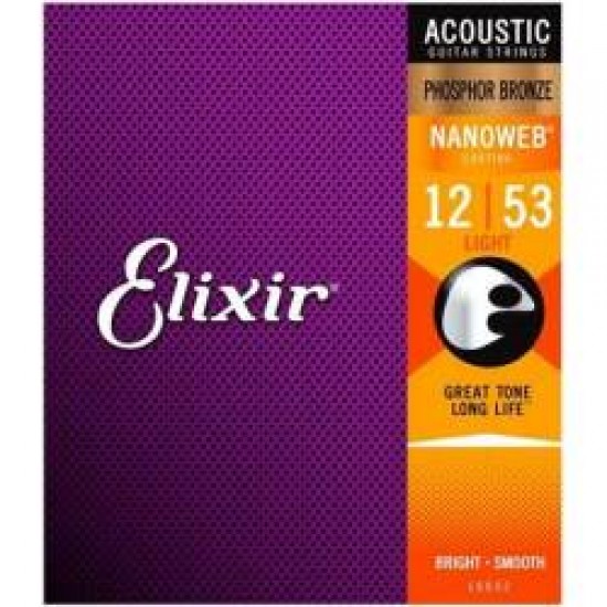 Elixir Nanoweb 12-53 16052 Acoustic Guitar Strings - Phosphor Bronze