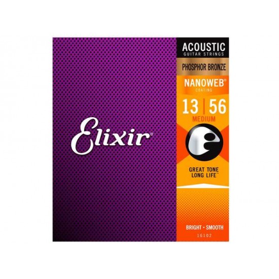 Elixir 16102 Nanoweb Acoustic Strings Set 13-56 Phosphor Bronze Elixir 16102 Nanoweb Acoustic Strings Set 13-56 Phosphor Bronze