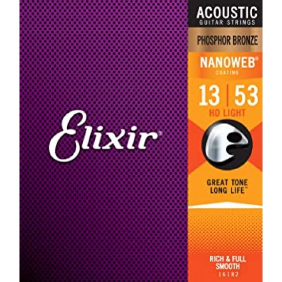 Elixir 16182 Nanoweb Acoustic Guitar Strings Set 13-53 Phosphor Bronze
