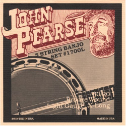 John Pearse 1700L Muta corde per Banjo 5 corde 80/20 Bronze - 020/009 - Extra Long John Pearse 1700L Muta corde per Banjo 5 corde 80/20 Bronze - 020/009 - Extra Long