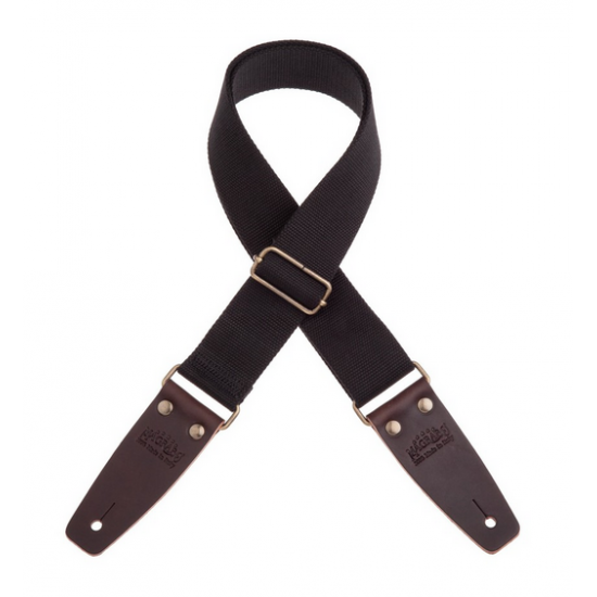 Magrabò Stripe SC Entry Nero 5 cm Terminali Marrone Scuro fibia Ottone Antico - Guitar Strap Made in Italy