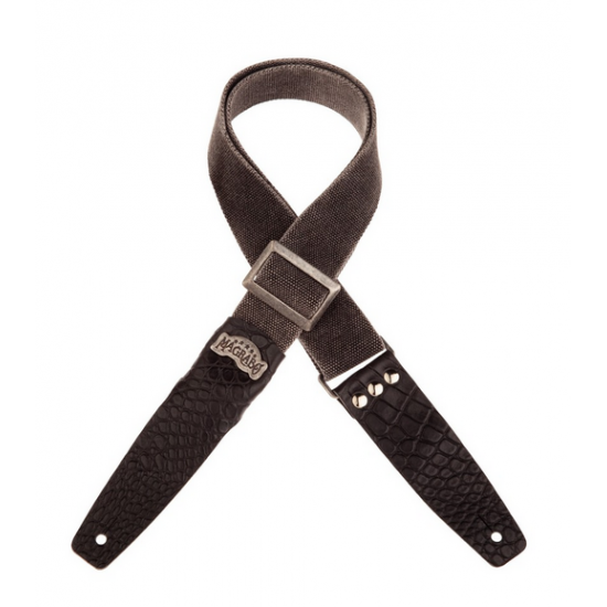 Magrabò Stripe SC Cotton Washed Nero 5 cm Terminali Cocco Nero Fibbia Argento - Guitar Strap Made in Italy