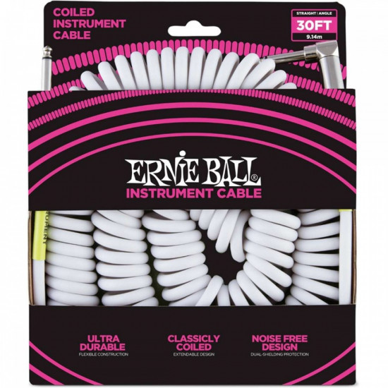 Ernie Ball 6045 Line Cable Jack Jack Coiled White - 9m