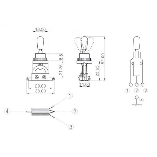 Parts Planet BTG BK - Selettore 3 posizioni tipo Gibson - Nero pomello Nero