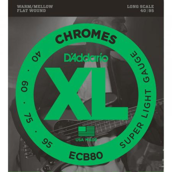 D'ADDARIO ECB80 MUTA CORDE BASSO ELETTRICO 40-95 FLATWOUND D'ADDARIO ECB80 MUTA CORDE BASSO ELETTRICO 40-95 FLATWOUND