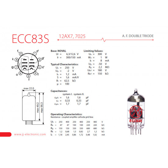 JJ Electronic
 ECC83S (12AX7) Valvola Pre