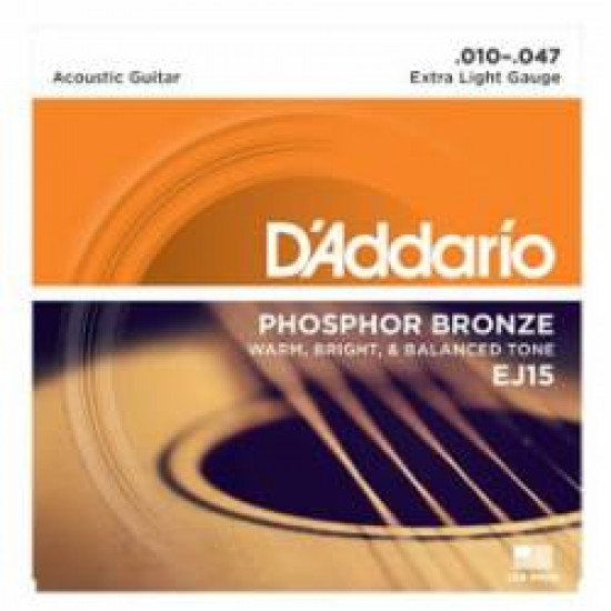 D'ADDARIO EJ15 ACOUSTIC GUITAR STRINGS SET 10-47