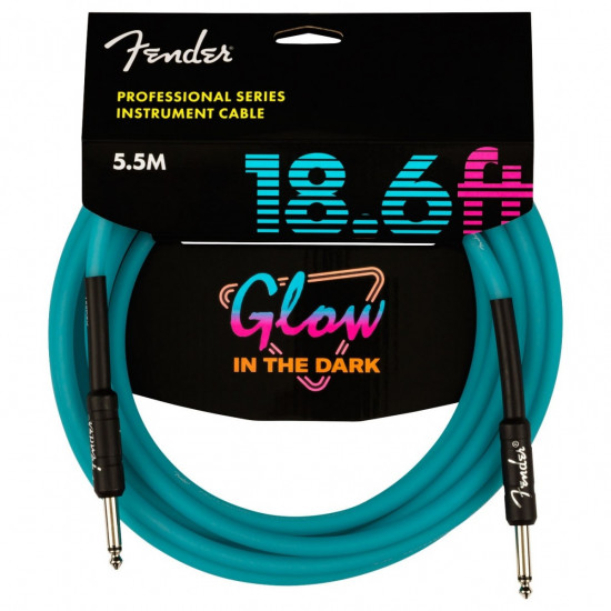 Fender Professional Instrument Cable - Glow in the Dark - Blue - 5.5 m
