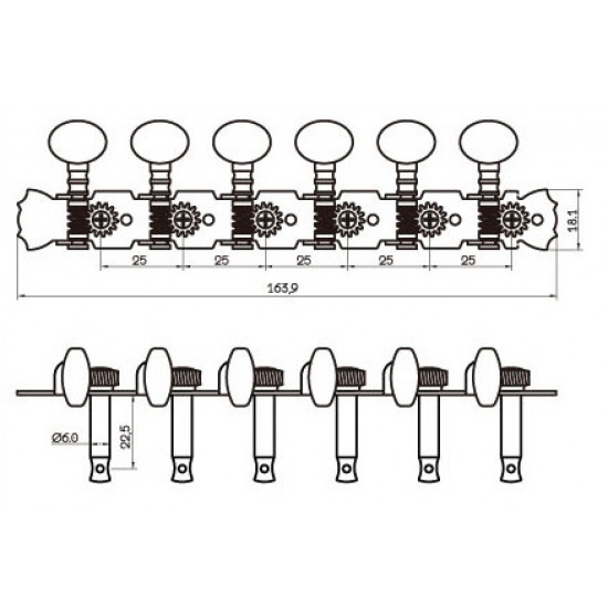 Parts Planet Meccaniche L6+R6 per chitarra 12 corde Nickel