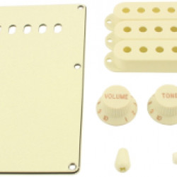 Kit plastiche tipo Strato - copri molle 3strati 3 copri pickup, 1 vol., 2 toni, 1 pomello selettore, 1 pomello leva – Parchment (old white) - All Parts