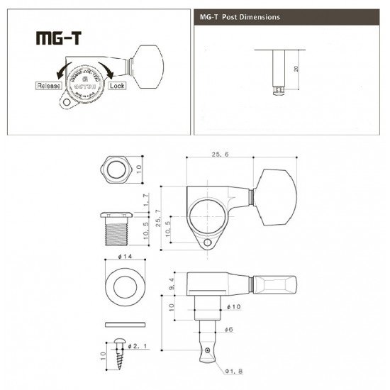 Gotoh SG301C04MGTL3R3 Set meccaniche autobloccanti L3+R3 palettina tulipano cromate, foro moderno 1:18