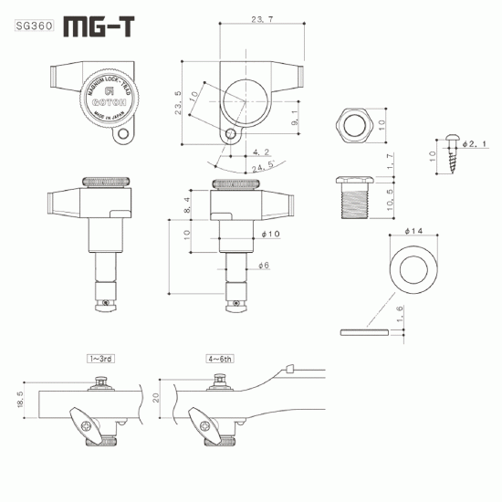 Gotoh
 Set di meccaniche L6 autobloccanti - Bottone #07 - Cromate - MGT -