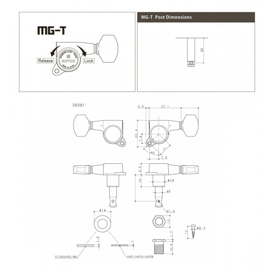 Gotoh Set di Meccaniche Autobloccanti L3+R3 Palettina tipo Ibanez #01 - Cromate - Serie MG-T