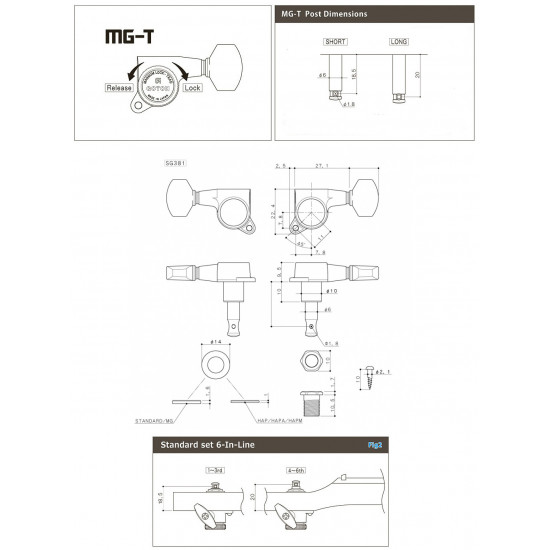 Gotoh Serie MG-T Set di Meccaniche Mancine Autobloccanti R6 Palettina tipo Ibanez #07 - Cromate -