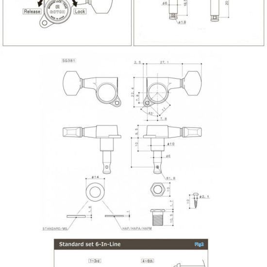 Gotoh SG381B07MGTR6 Set Meccaniche Autobloccanti R6 Palettina tipo Ibanez #07 - Nero - Serie MG-T - MANCINE