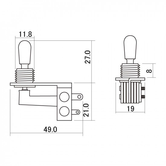 Hosco YM-T70 - Selettore a L 3 posizioni tipo Gibson SG - Cromato